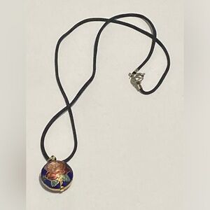 Floral Enamel Pendant Necklace with Gold Accents